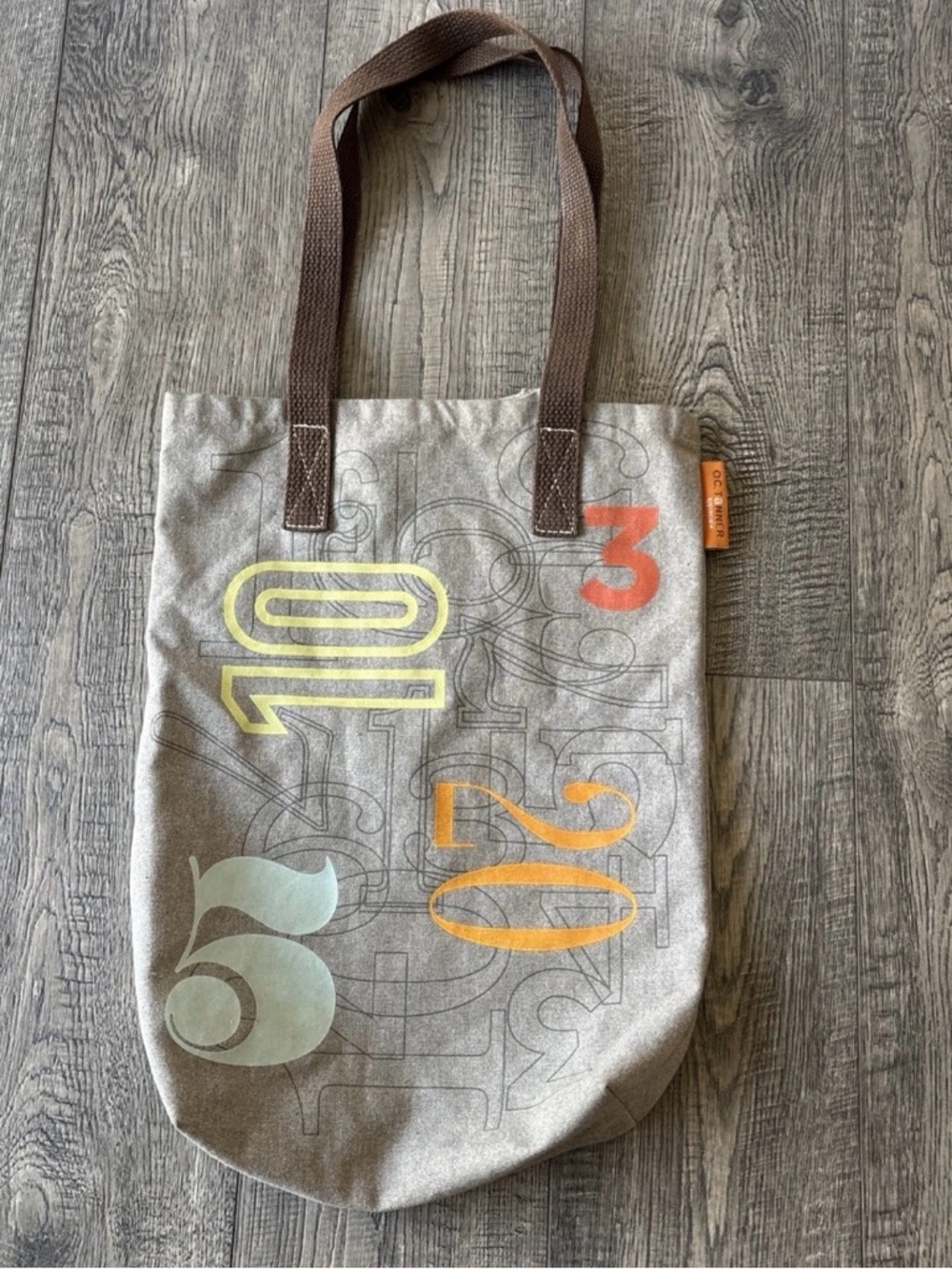 Unbranded Gray Canvas Tote with Colorful Number Print